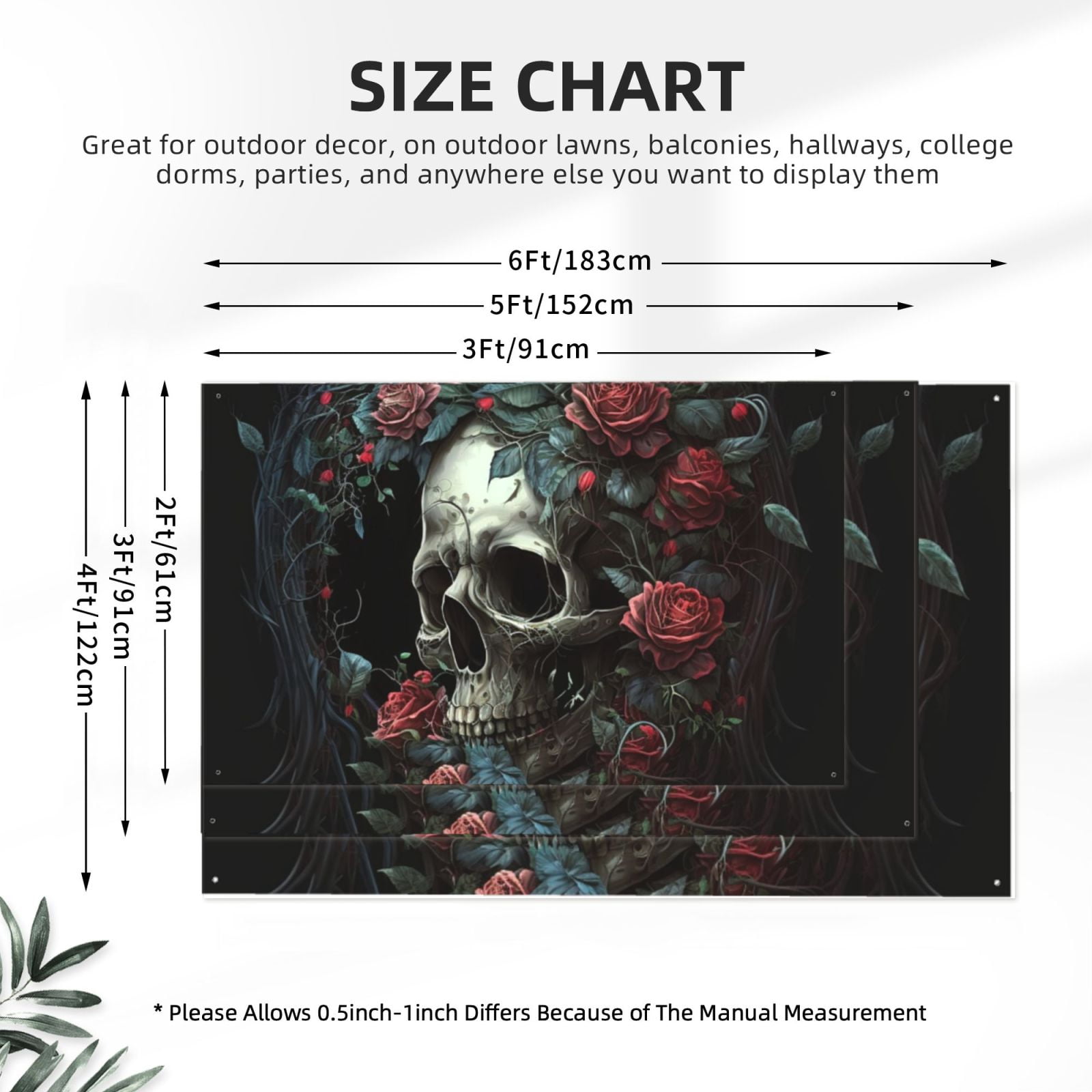 Skull Red Roses Cool Four Hole Decorated Banner Flag for Garden Yard Home Decoration Indoor Outdoor 4x6 Ft
