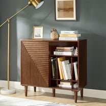 36" Wood Storage Wine Rack Cabinet Adjustable Wine Glass Holder Bar Buffet Sideboard Sliding 2 Doors Kitchen Walnut