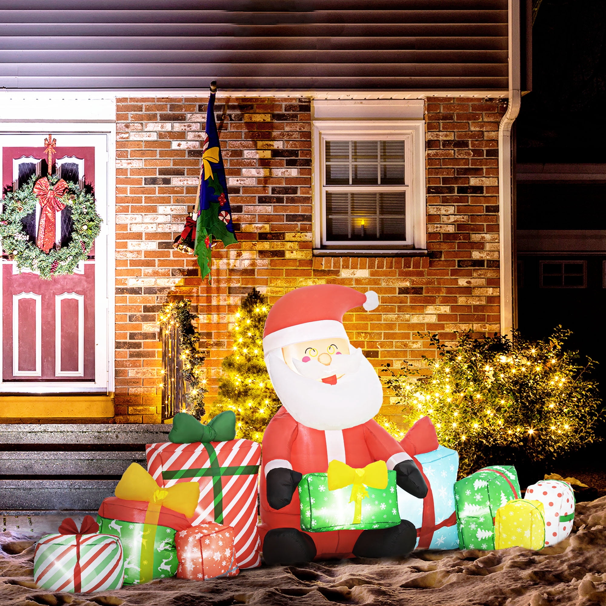 Inflatable Santa Claus with Gift Boxes LED Lights Outdoor Yard Christmas Decoration