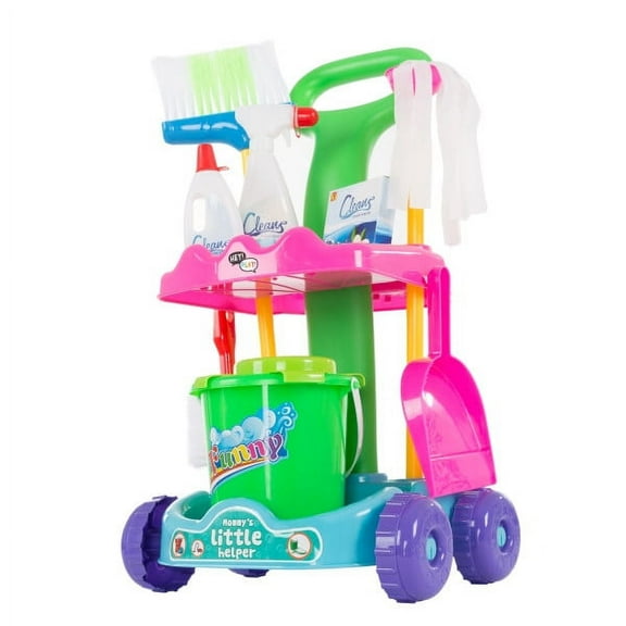 Hey Play Toddler Cleaning Set – Pretend Play Broom, Mop, Dustpan, and Cart