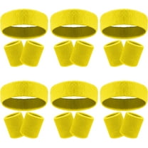 18 Pcs Sweatbands Headband Wristband Set Colorful Striped Terry Cloth Sports Athletic Gym 80s Sweat Headbands Wrist Bands (Yellow)