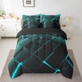 thumbnail image 2 of YST Ensemble de Literie 7 Pcs Turquoise Géométrique, Lit Simple, Carreaux Abstraits Modernes, Imprimé Nid d'Abeilles Noir, Microfibre 100 % Polyester, 2 of 5