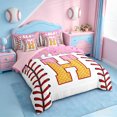 thumbnail image 2 of Erosebridal Letter H Monogrammed 7pcs Bedding Comforter Set,Baseball Sport Ball Game Queen Bedding Sets For Kids Girls,Reversible pink, 2 of 7