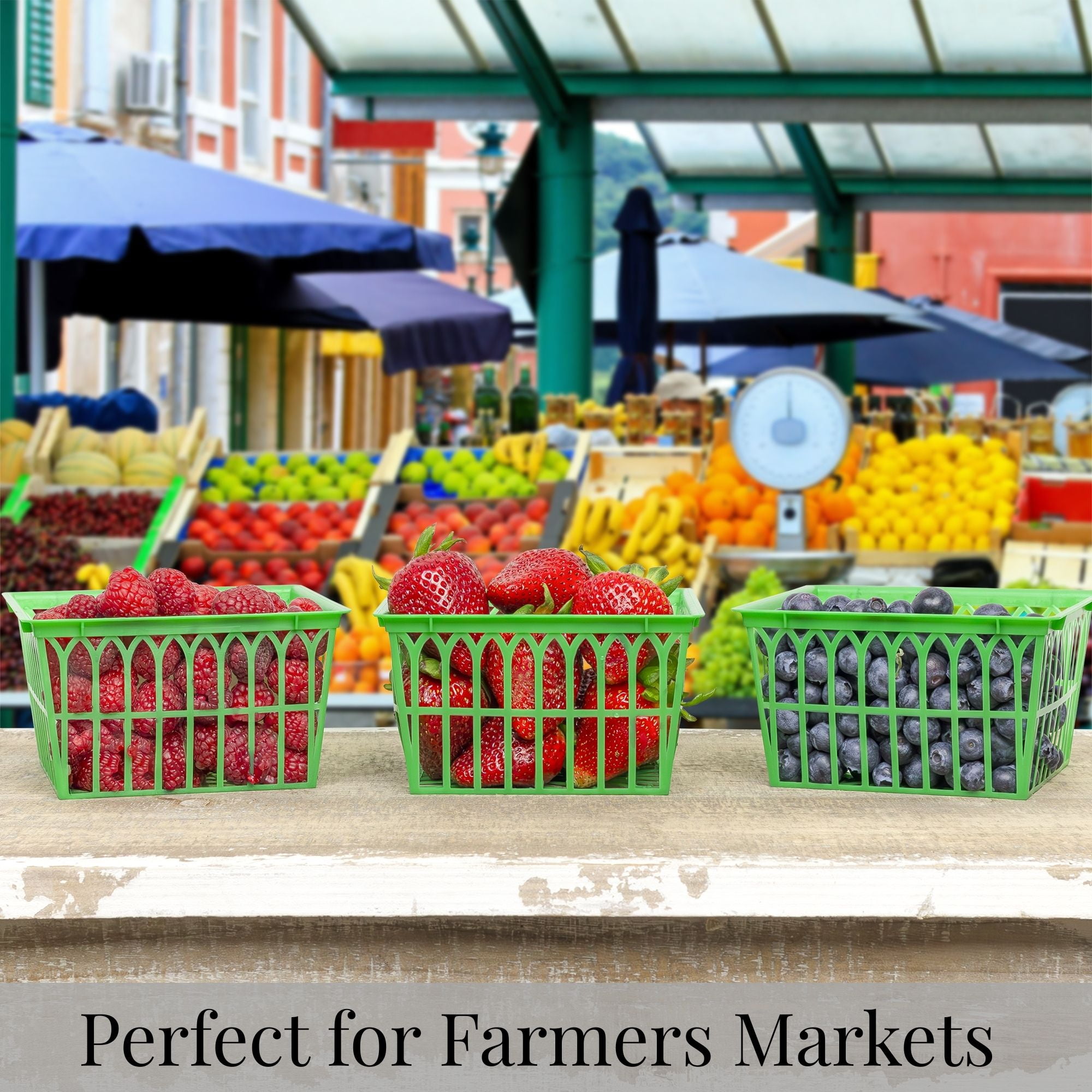 Cornucopia Brands Quart Plastic Berry Baskets (48-Pack), 5.6-Inch Berry Boxes w/Open-Weave Pattern, Ideal for Summer Picking & Crafts!