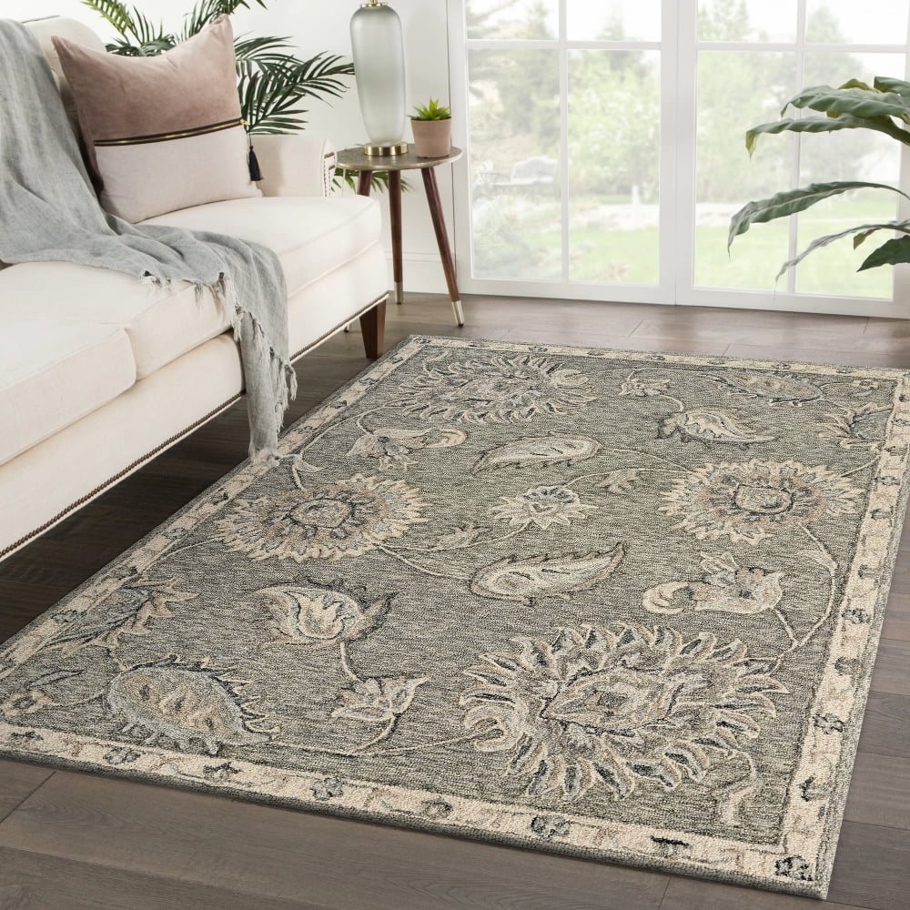 LR Home Paisley Light Gray Traditional Botanical 5x7 Area Rug Walmart