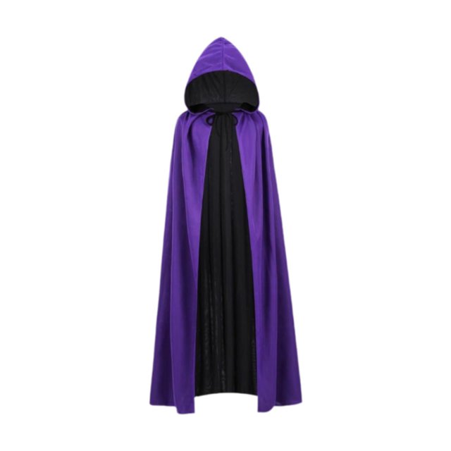 Capa de Halloween, capa medieval reversible para presentaciones en el escenario, disfraces, fiestas temáticas Capucha negra y morada