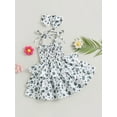 thumbnail image 3 of Wassery Toddler Kids Girls Dress Flower Print Tie Knot Straps Sleeveless Sling Dress 12M 18M 24M 2T 3T 4T 5T Infant Girls Summer Casual Ruffles Dress with Headband, 3 of 8
