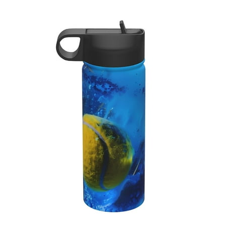 

Salouo Sports Tennis Ball Pattern 18 oz Water Bottle With Straw Stainless Steel Sports Water Cup Flask Wide Mouth Travel Thermal Mug for Home Office Car