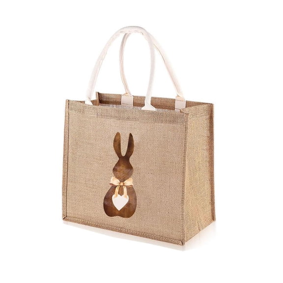 Easter Burlap Bags Bunny Easter Basket Essentials Spring Egg Hunts Candy Gift Tote Bag for Kids Boys Girls Eggs Candy Hunting Carrying Daily Use, Natural Jute Basket Bags
