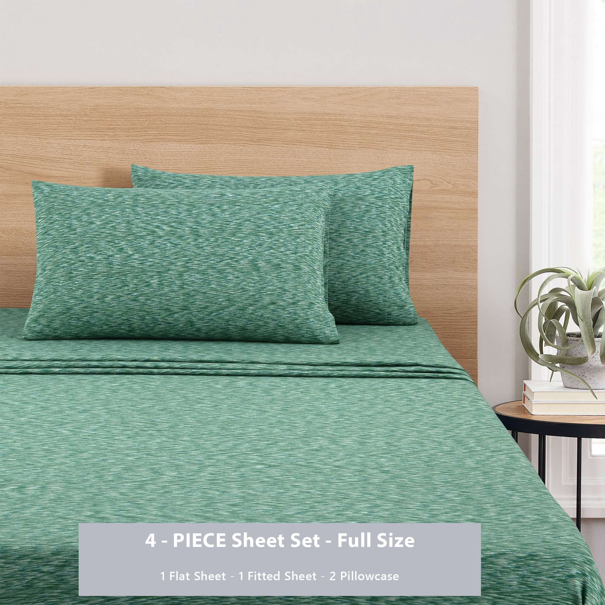 Mainstays 100% Cotton Extra Soft Jersey Bed Sheet Set, Full, Green Sage Crackle, 4 Pieces