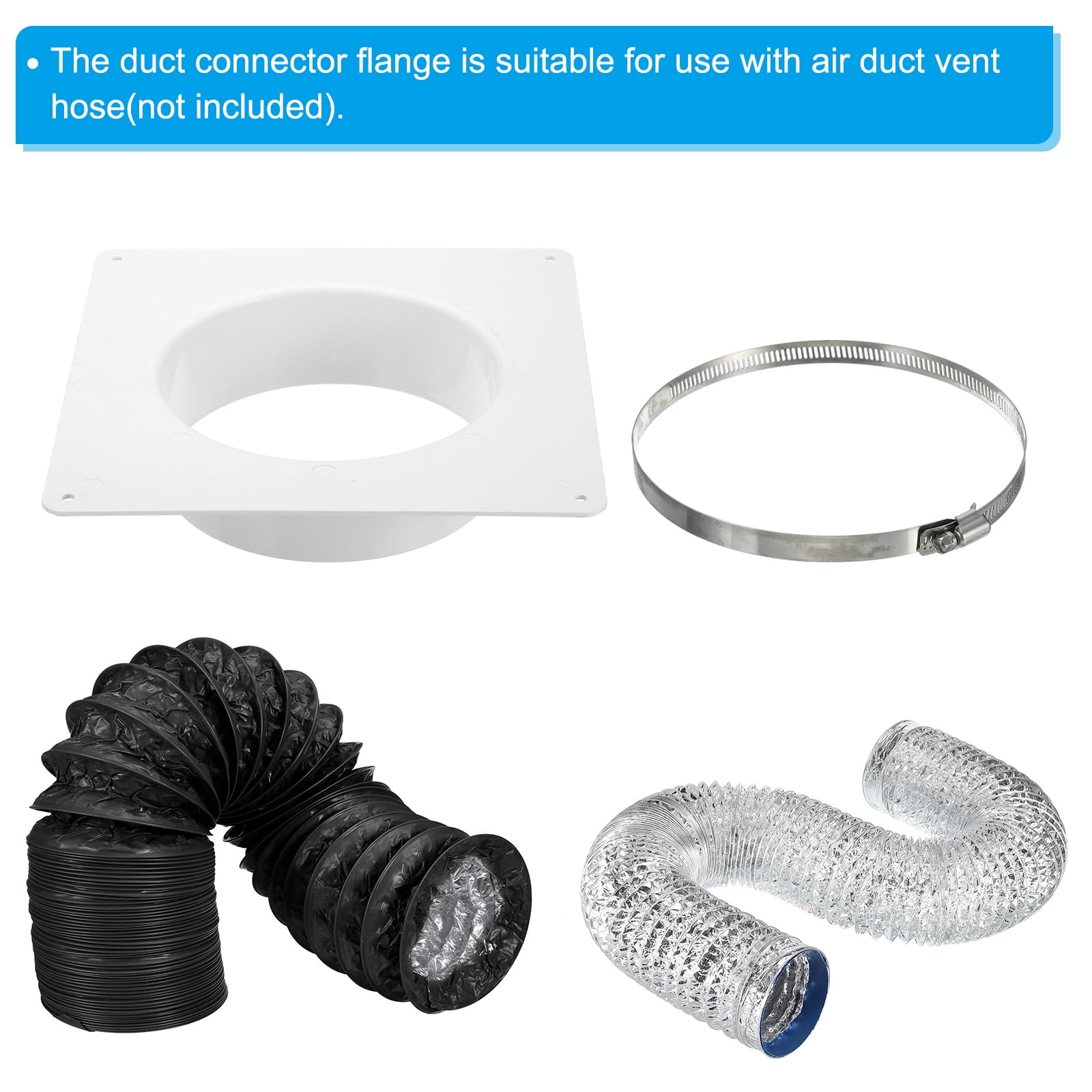 Uxcell 6" Duct Connector Flange 2 Pcs Dryer Vent Wall Plate Square to Round with Clamp for Air Cooling Ventilation White