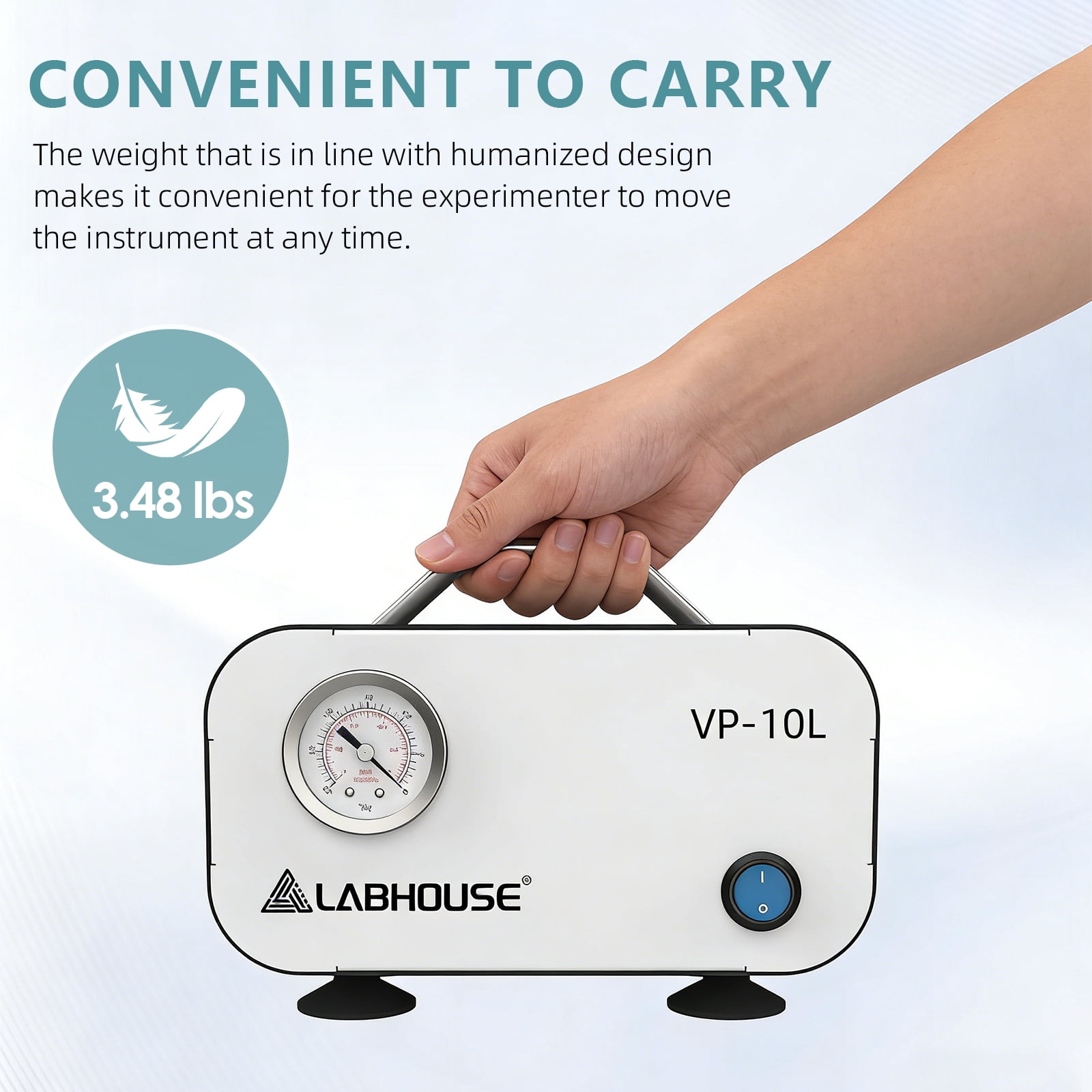 LABHOUSE Lab Diaphragm Vacuum Pump VP-10L, Portable Mini Oilless Pump Oil Free for Laboratory Vacuum Filtration, 10L/min Flow Rate with Rubber Tube, 110V
