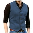 thumbnail image 2 of Timoontee Men's Vintage Suit Vest Casual Comfy Waistcoat Sleeveless V-Neck Jacket Vest Solid Button Down Vest Fall Fashion Vest Light Blue M, 2 of 7