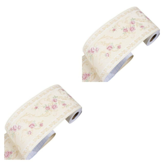 Decodeary Adhesive Non-Damaging To Walls Creative Waterproof Wallpaper Border Beige floret 2Set