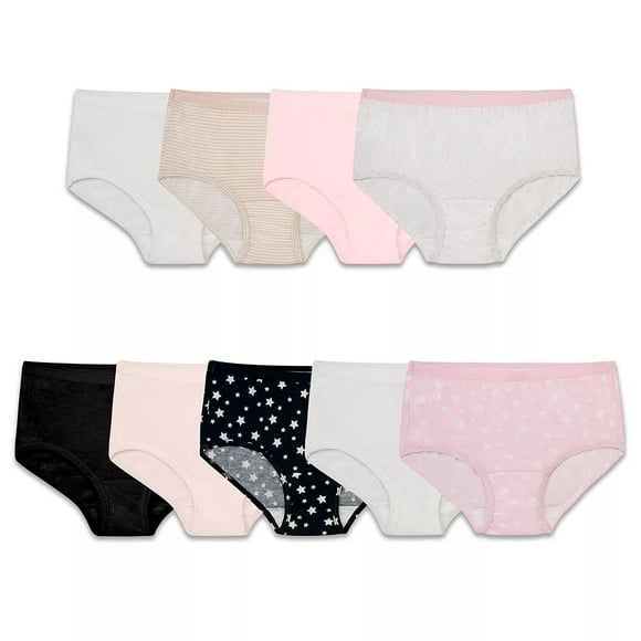 Fruit of the Loom Culotte Assortie pour Filles (Lot de 9), Rose/noir/blanc/beige, 4