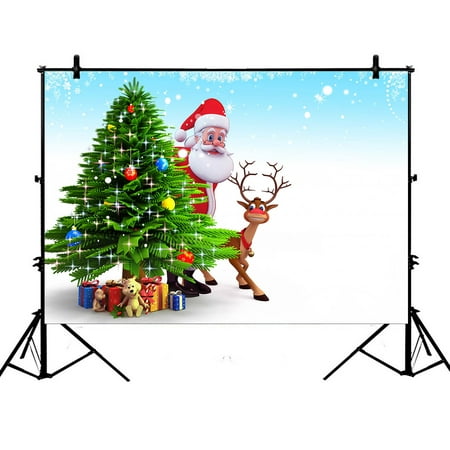 Image of GCKG 7x5ft Christmas Tree Reindeer Polyester Photography Backdrop Studio Photo Props Background