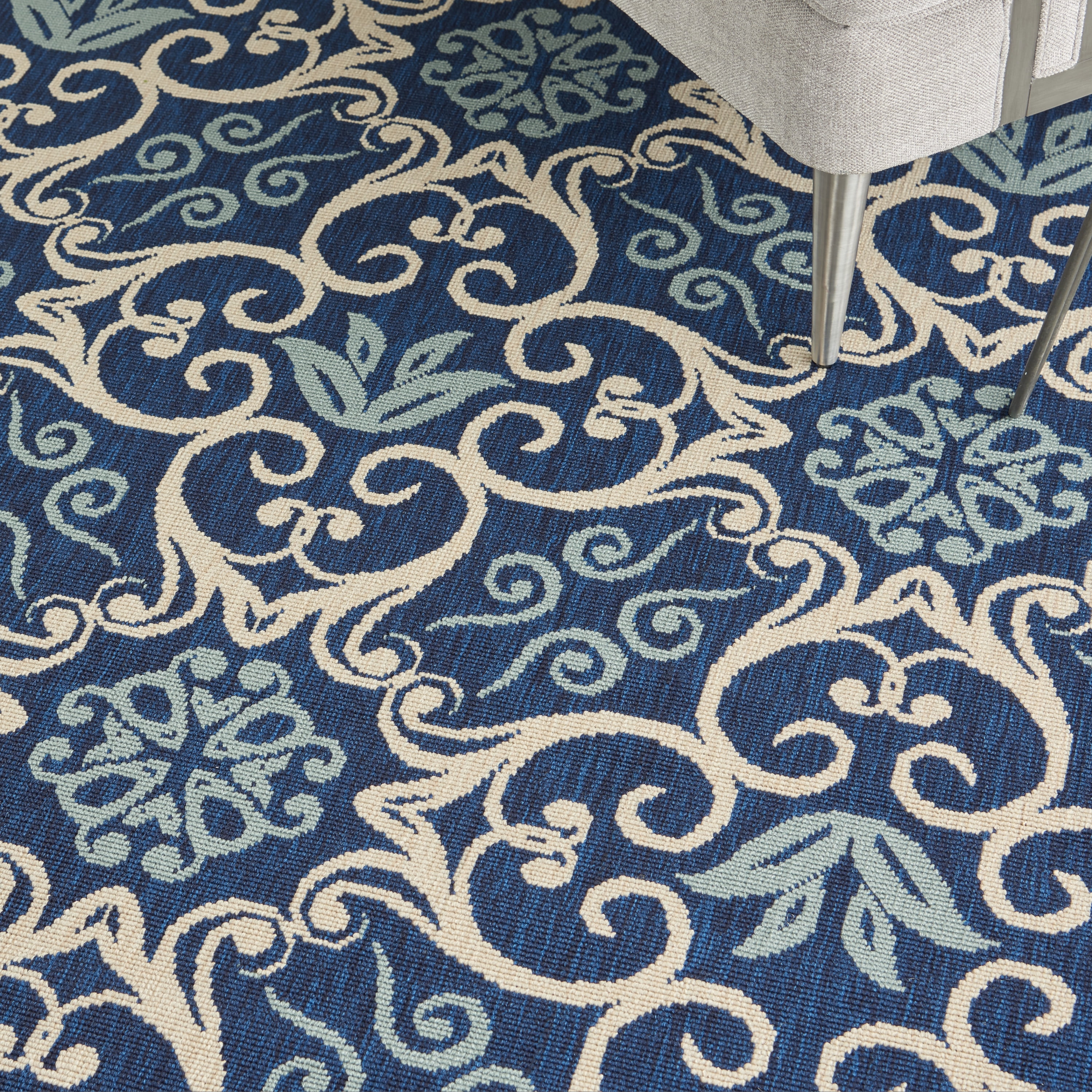 Nourison Caribbean Indoor/Outdoor Geometric Floral Navy 7'10" x SQUARE Area Rug, (8' Square)