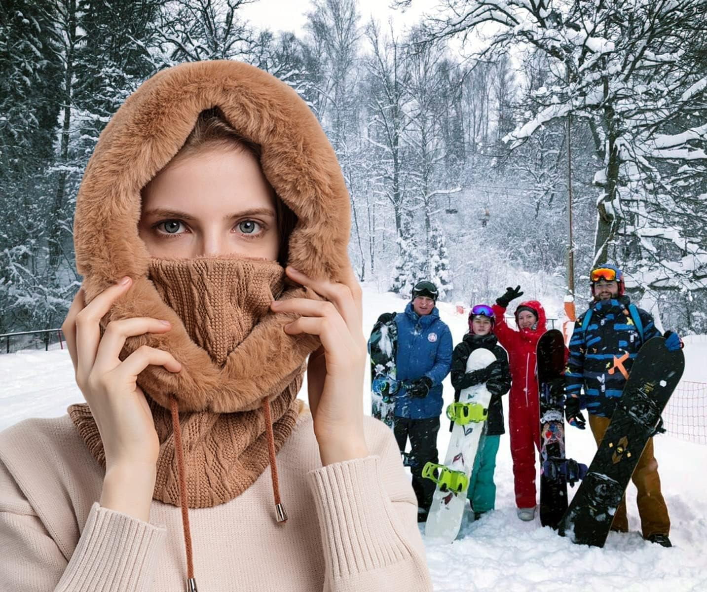 Zhengup Women Winter One Piece Beanie Hat Slouchy Fleece Balaclavas Face Mask Neck Scarf Set Earmuff Ski Snow Knit Hats