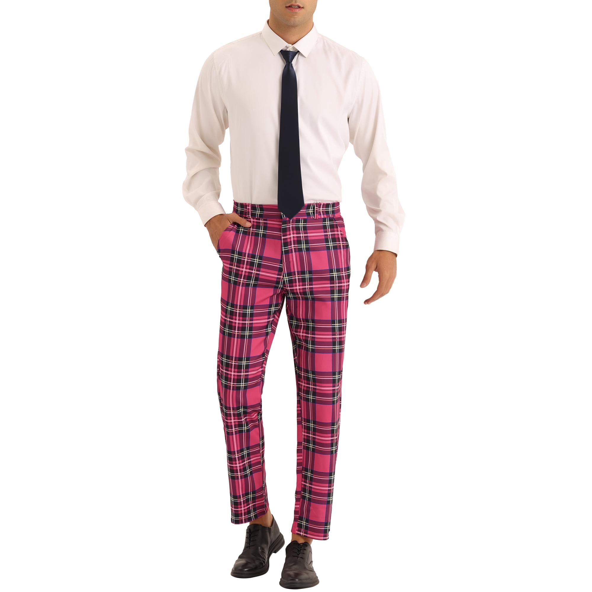 INSPIRE CHIC Plaid Dress Pants for Men's Slim Fit Straight Leg
