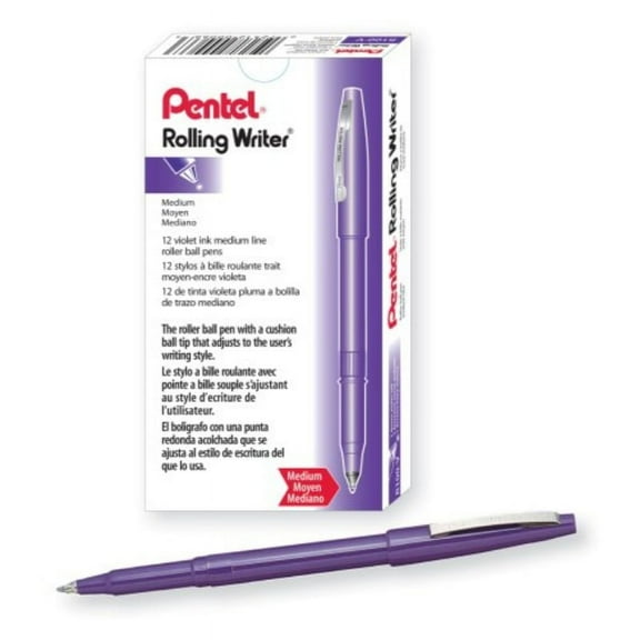 Pentel Rolling Writer Pen, 0.8 Millimeter Cushion Ball Tip, Violet Ink, Box of 12 (R100-V)