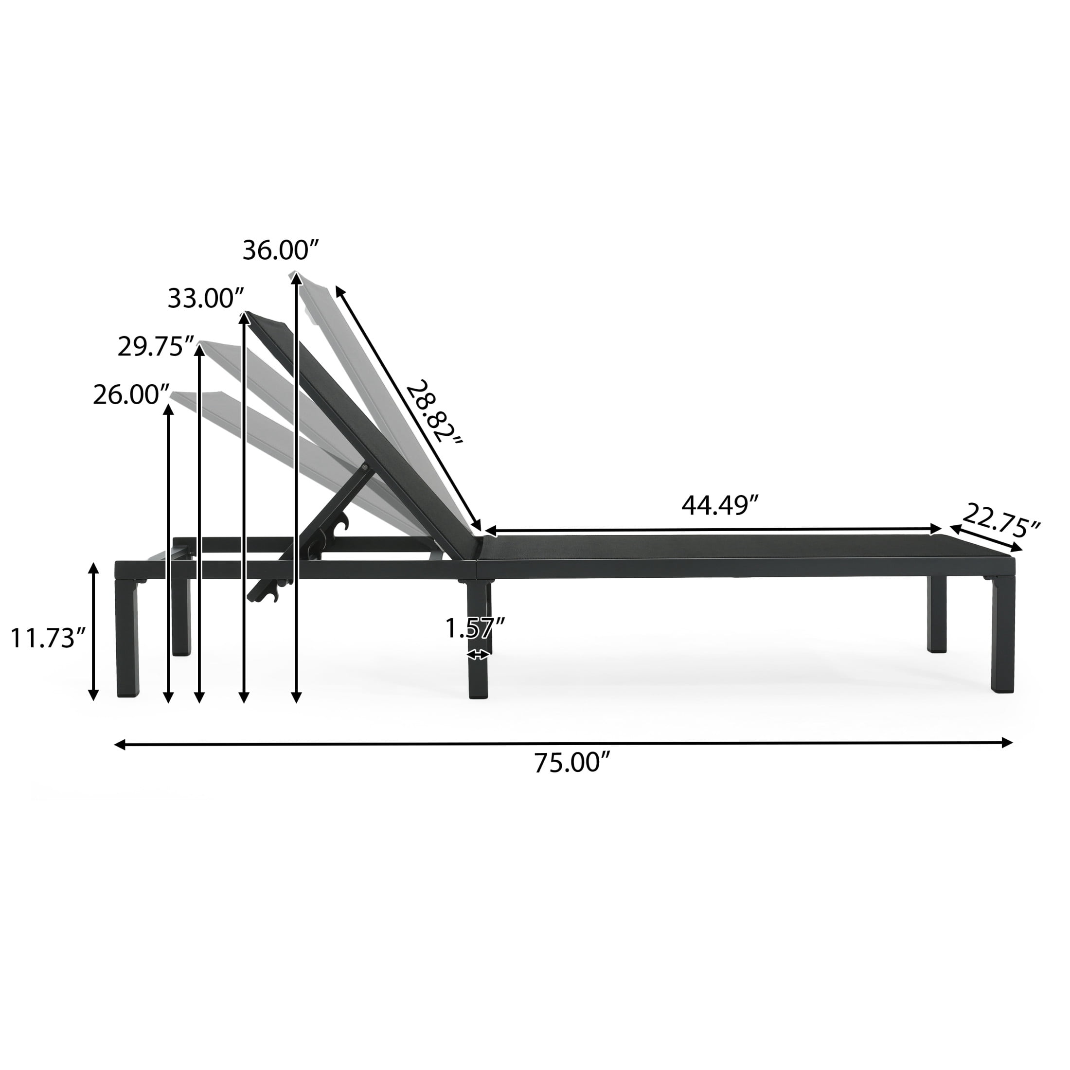 Adjustable Aluminum Outdoor Chaise Lounges, Black, Set of 2