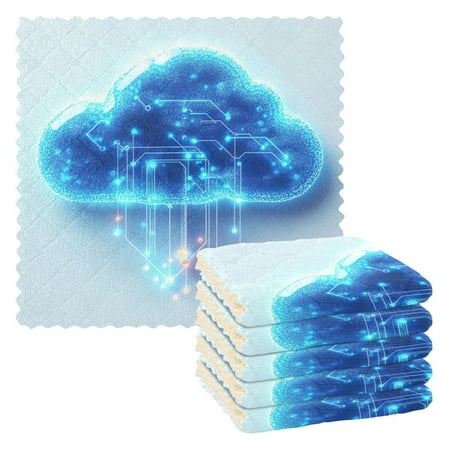 

6 Pack Kitchen Dish Towels 11 Inch x 11 Inch Reusable Cleaning Cloths for Washing Dishes Dish Cloths for Drying Dishes Glowing Blue Clouds