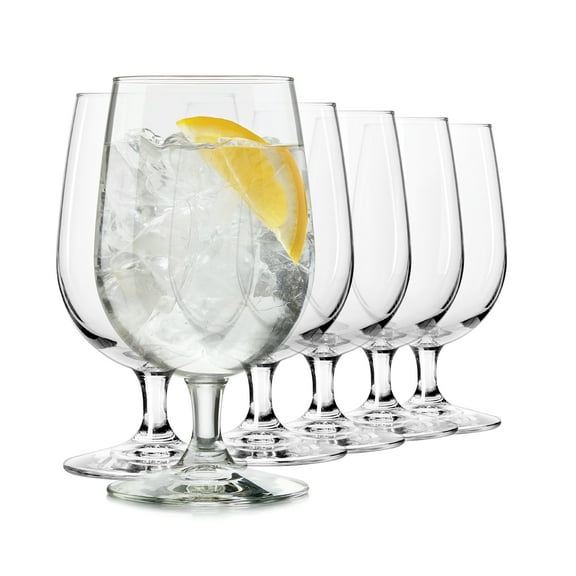 Libbey Entertaining Essentials Stemmed Water Glasses, Clear Multi-Purpose Water Goblet Set of 6, Dishwasher Safe 16 oz Goblet Glasses for Parties