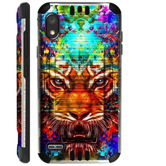 Compatible with TCL A2 Brushed Metal Texture Silver Guard Hybrid TPU Phone Case Cover (Fantasy Tiger FF)