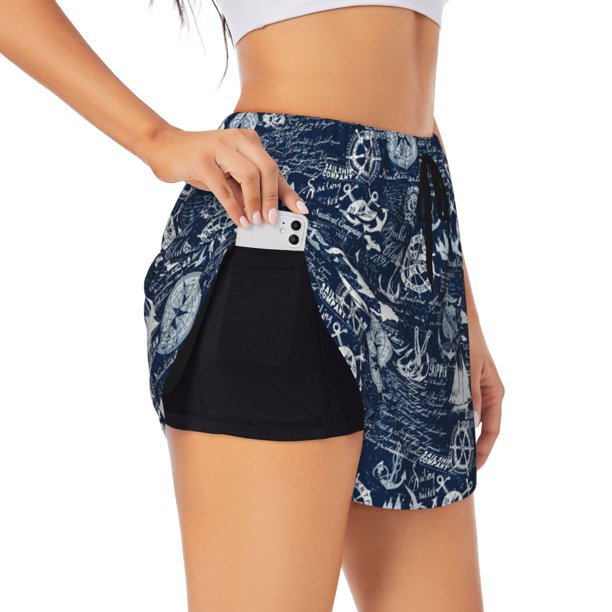 Balery Sailing Cruises Nautical Pantalones cortos deportivos para mujer con forro y dos bolsillos, elásticos, para entrenamiento, gimnasio, yoga-Small
