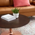 thumbnail image 6 of Coffee Table, Round, Wood, Metal Steel, Rose Gold Dark Brown Brown Walnut, Modern Contemporary Urban Design, Living Lounge Room Hotel Lobby Hospitality, 6 of 6