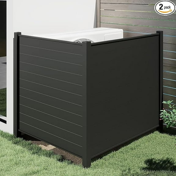 Domi Outdoor Living Privacy Screen, 2 Panels Metal Fence 50" x 50", Decorative AC Cover & Trash Can Enclosure with Stakes for Backyard, Patio, Garden – Black