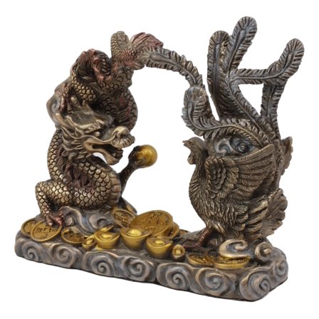 Ebros Feng Shui Yin And Yang Harmony Golden Prosperity Dragon And Phoenix Talisman Figurine 6"L Celestial Symbol Of Harmonious Marriage
