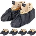 thumbnail image 1 of Fundas reutilizables para botas y zapatos, resistentes al agua, antideslizantes y lavables, para contratistas inmobiliarios para mantener limpios los pisos, alfombras, calzado y habitaciones, 5 pares (grande, negro) brillar Electrónica, 1 of 5