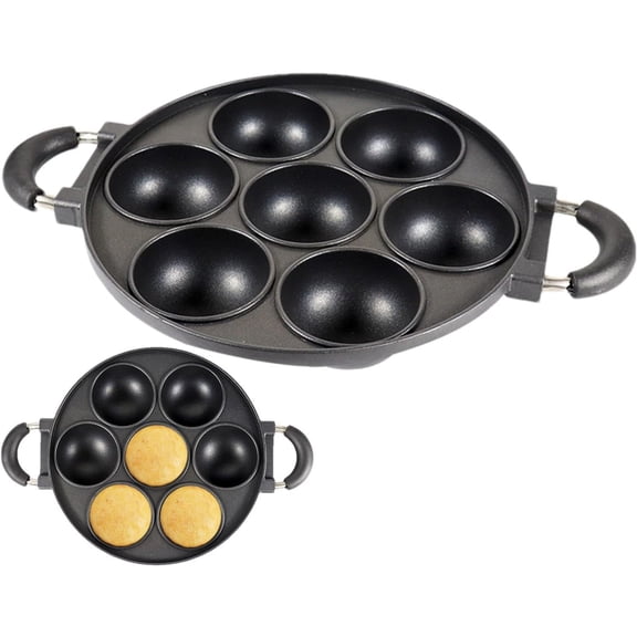 Nonstick 7-Cup Cupcake Pan — Large Pre-Seasoned Round Baking Pan for Muffins, Brownies, Scones & Cornbread | Nonstick Cake Mold with Handle, Biscuit & Egg Pans for Kitchen, Gifts for Women