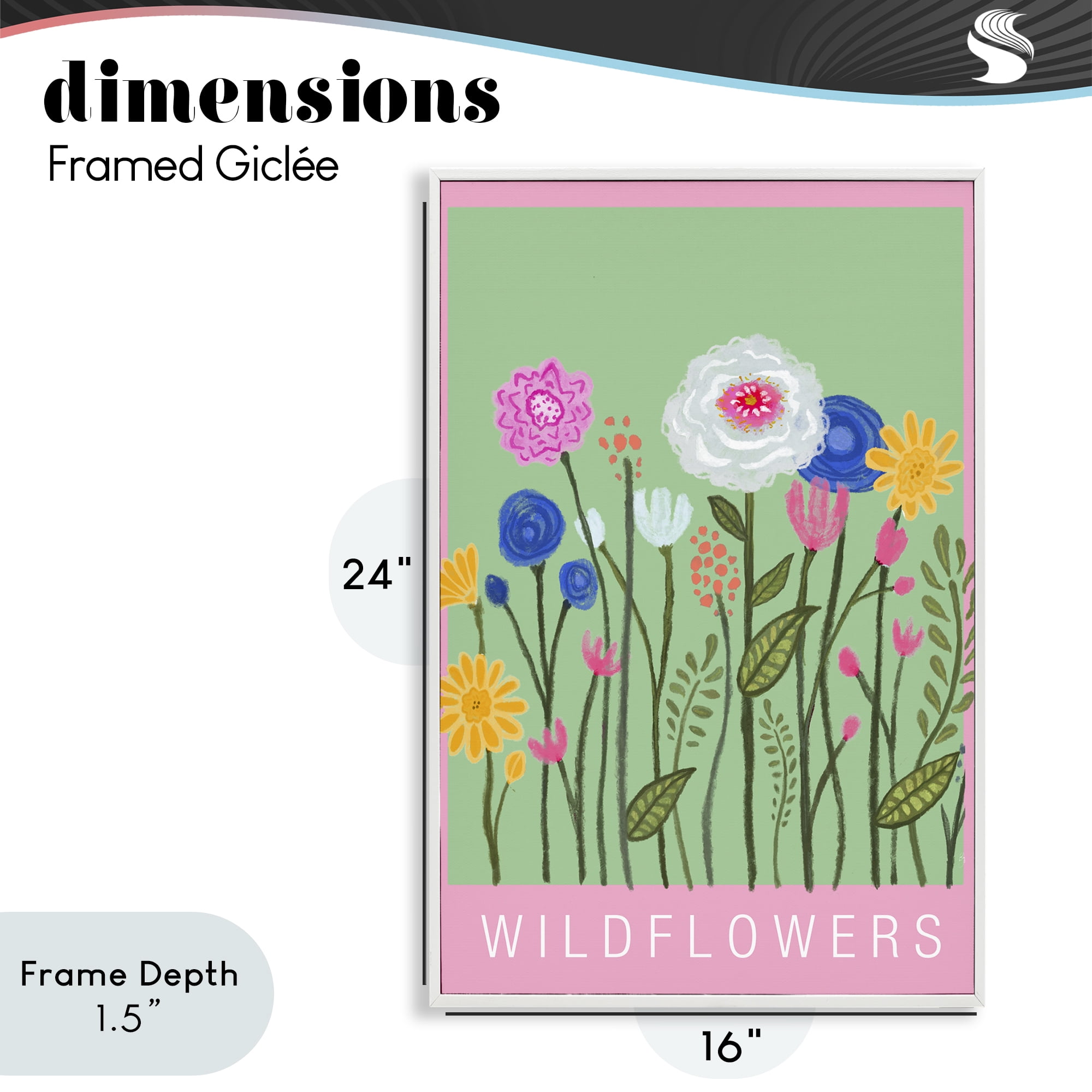 Stupell Industries Wild Flowers with Pink Border White Framed Giclee Art, design by Elizabeth Medley
