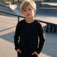 thumbnail image 6 of BLVB Boys Henley Long Sleeve T-Shirt Casual Crewneck Tops Loose Button Basic Tee Teen Kids Layer Clothes 5-15Y(Black,11-12 Years), 6 of 9