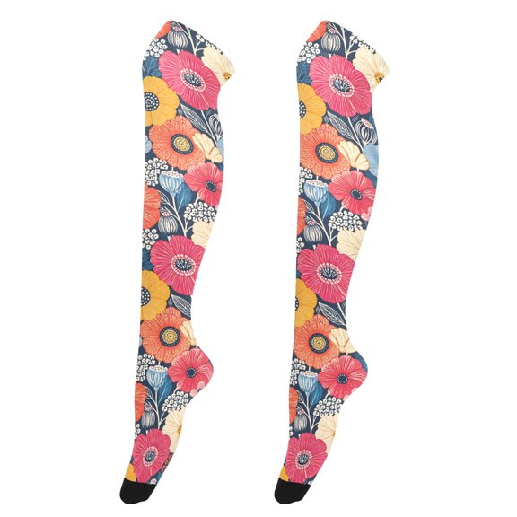 Linear Floral High Thigh Socks Over Knee Thin Tights Long Stocking for Women Leg Warmer