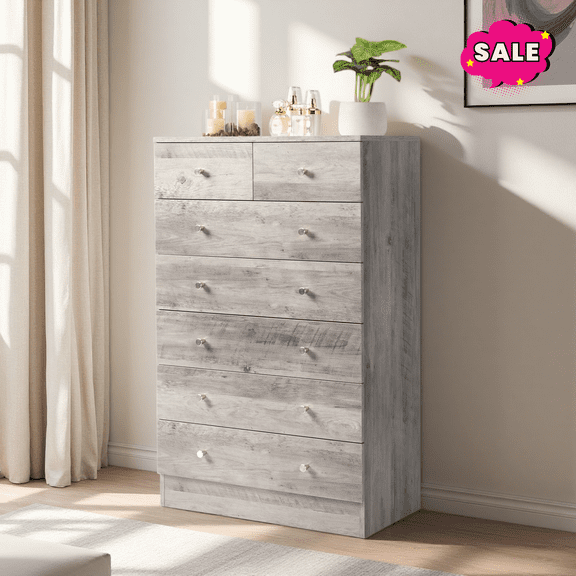 GZXS 7 Drawer Dresser, Chest of Drawers, Clothes Storage Organizer for Bedroom, Living Room, Easy Assembly, Gray