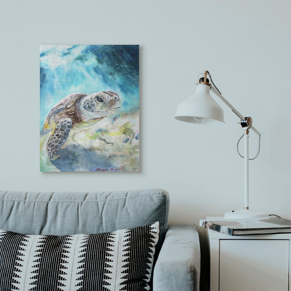 Stupell Industries Sea Turtle Ocean Animal Blue Watercolor Painting Canvas Wall Art by George Dyachenko