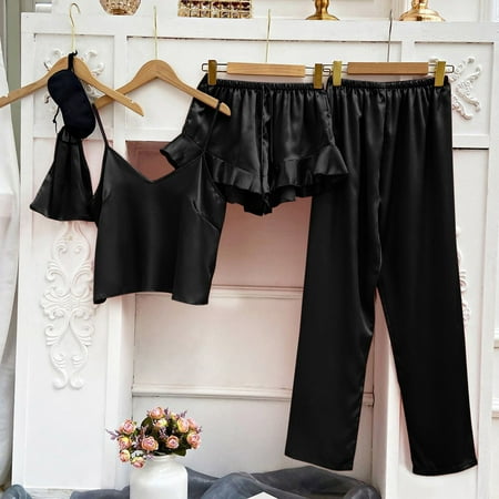 

Womens Pajama Sets Women Robes Five Piece Set Of Suspender Pajamas That Can Be Worn In Four Seasons Black Suspender Trousers Home Service Set Light And Comfortable Pajamas For Women Pajamas For Women