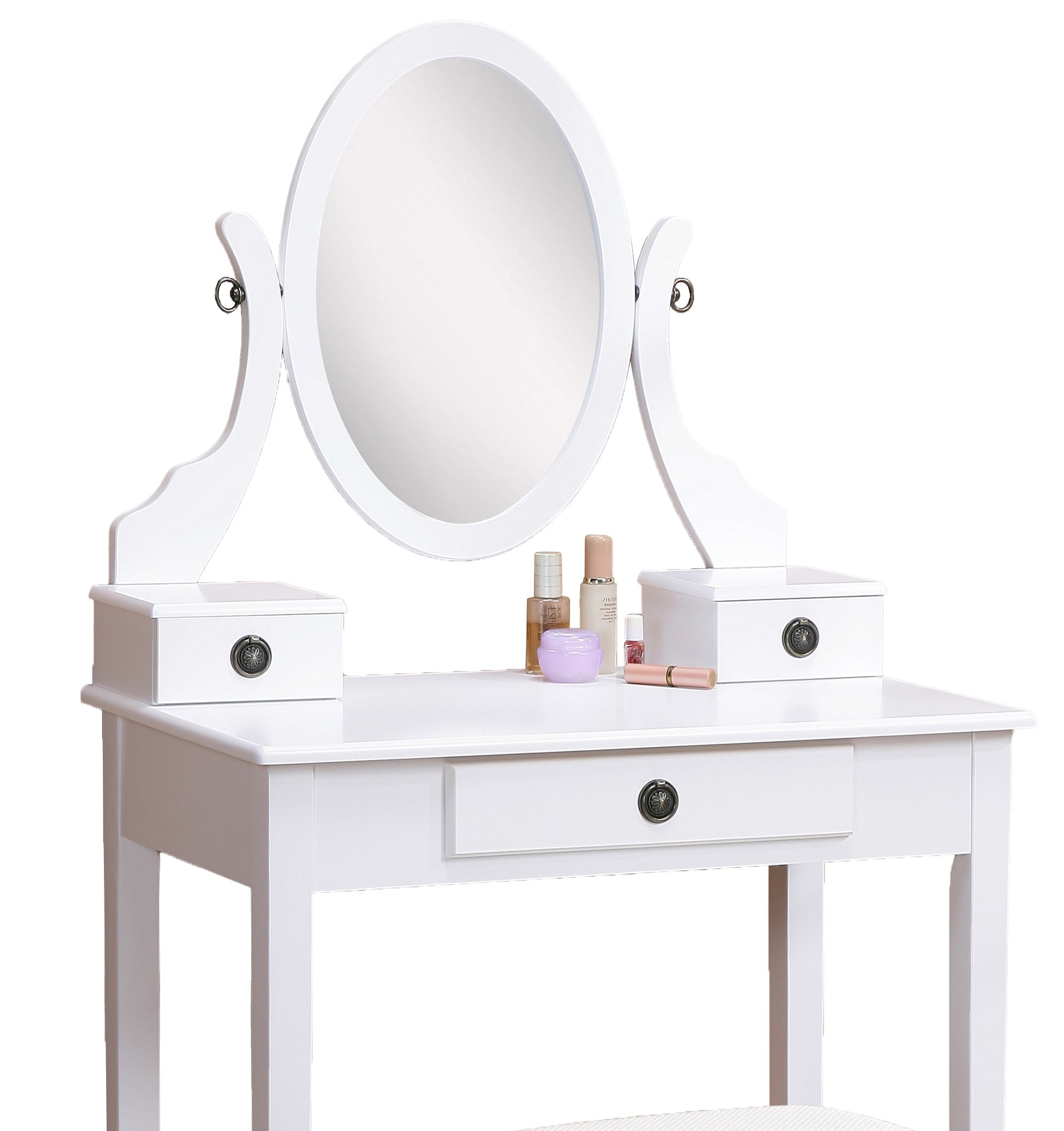 Mintazer Vanity Table Set with Adjustable Oval Mirror & Cushioned Stool, Makeup Dressing Table with 3 Drawer for Bedroom, White