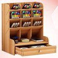 thumbnail image 5 of CIMAXIC Wooden Pen Holder Storage Box Large Capacity Creative Fashion Simple Multi-Divided Pen Holder Office Desktop Storage Shelf (Cherry),10.04"X8.27"X5.91", 5 of 5