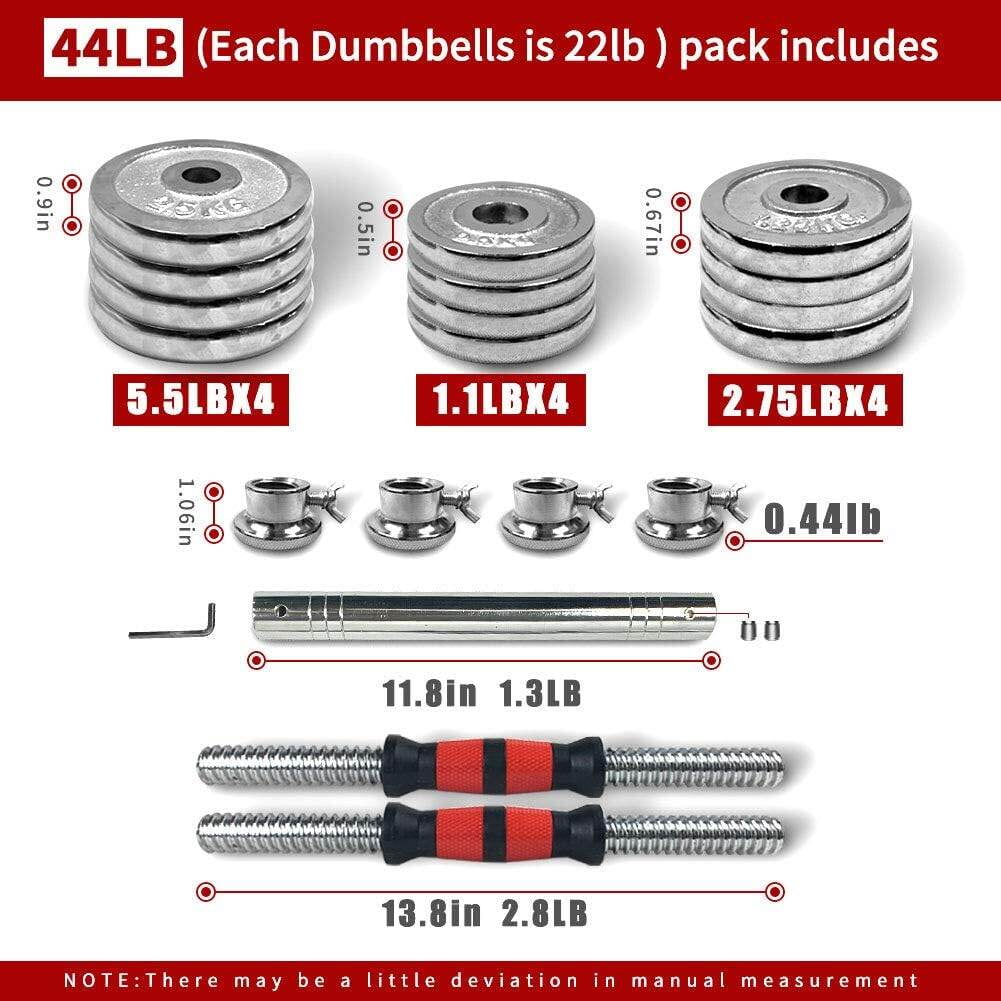 Exercise Equipment Adjustable Dumbbell Set Home Gym Cast Iron Barbell Sets with Carry Box 44lbs Office Bedroom Workout Dumbbells for Men and Women,Workout Equipment