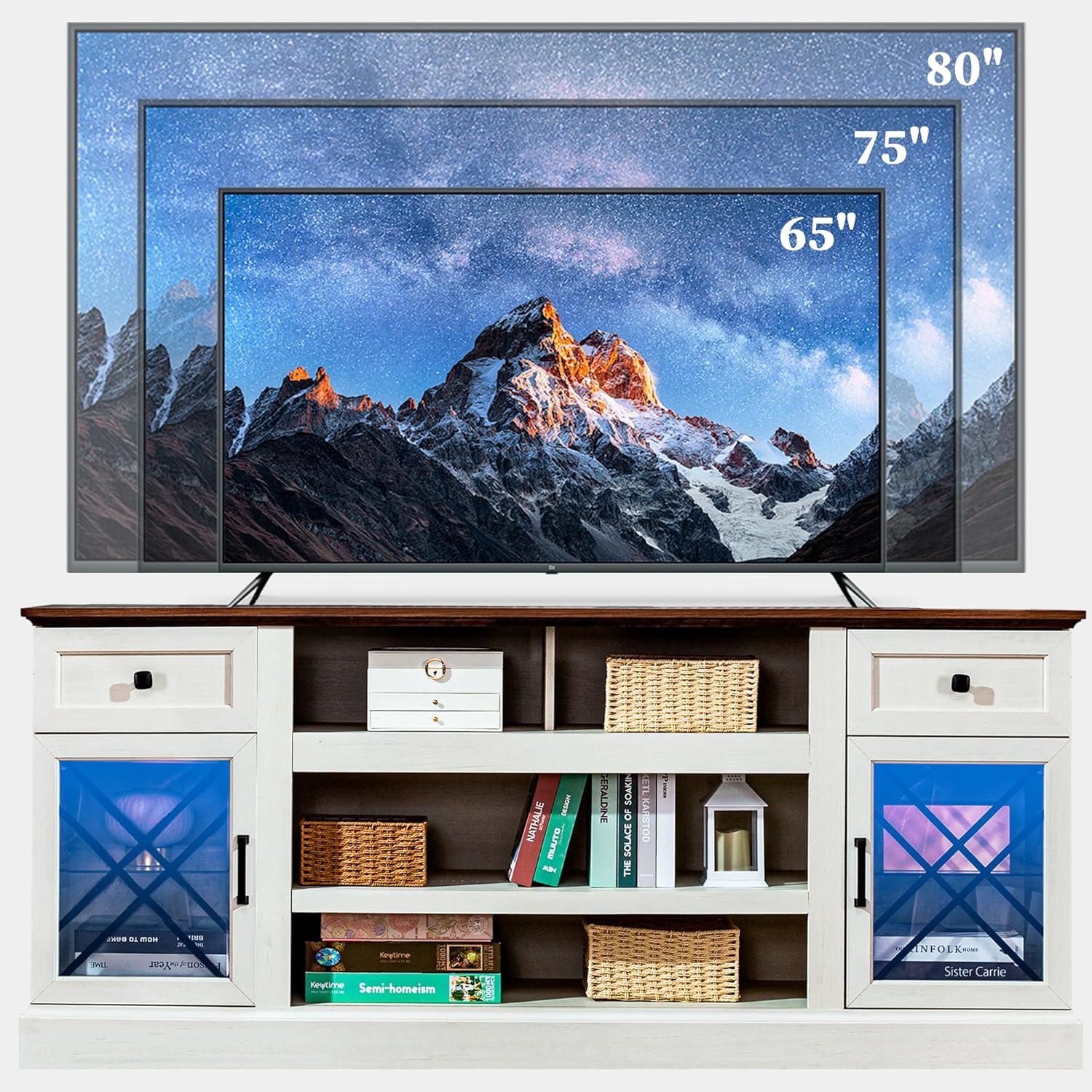 Fiakoa 70" Farmhouse TV Stand for TVs up to 80", White photo 7