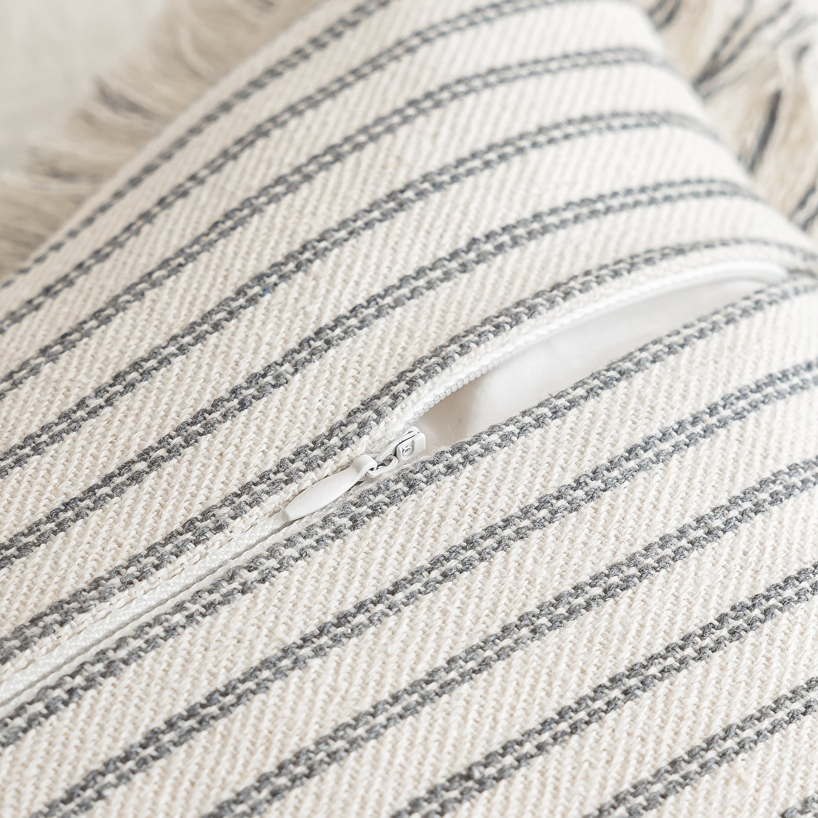 Skodaer 2 Pack Boho Decorative Throw Pillow Covers with Fring Tassel Chic Striped Pillow Case,18"x18",Grey