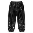 thumbnail image 7 of Xnihocha Kids Girls Metallic Jazz Dance Outfit Short Sleeve Sparkly T-shirt and Pants Shiny Hip Hop Dancewear Black 130, 7 of 7