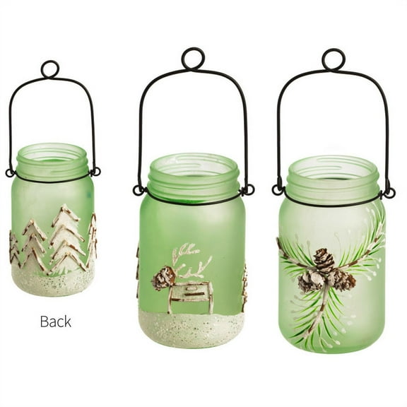 Glass Serene Forest Mason Jar with String Lights, 2 ASST