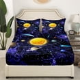 thumbnail image 3 of Universe Themed Bed Sheets Set Outer Space Twin Fitted Sheet Solar System Sheet Set, Space Planet Print Flat Sheet for Teens Purple Galaxy Starry Sky Bedding Set, 3 of 4