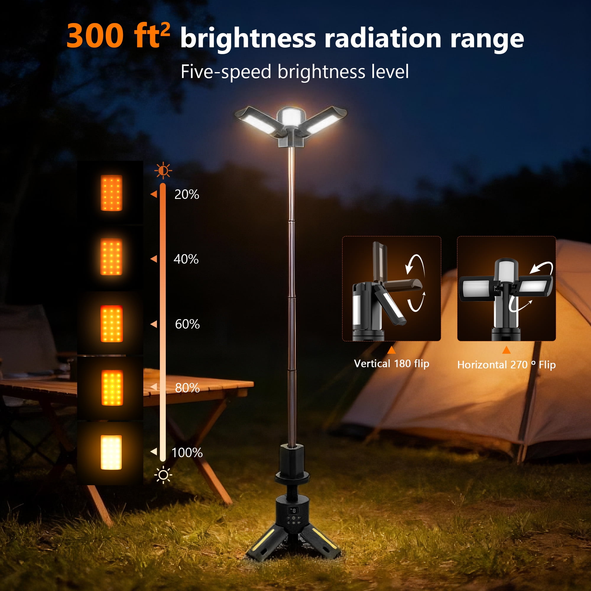SaveJoy Camping Lantern Rechargeable Camping Gear, Telescopic Camp Light, Portable Waterproof LED Working Lantern, Foldable Outdoor Emergency Light with 8 Modes, Black