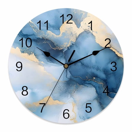 10 Inch Marble Texture Wall Clock, Modern Art Blue Gray Ripple Effect Battery Operated Silent Non Ticking Clocks, Easy to Read Round Wall Clock for Kitchen/Living Room/Bedroom/Bathroom
